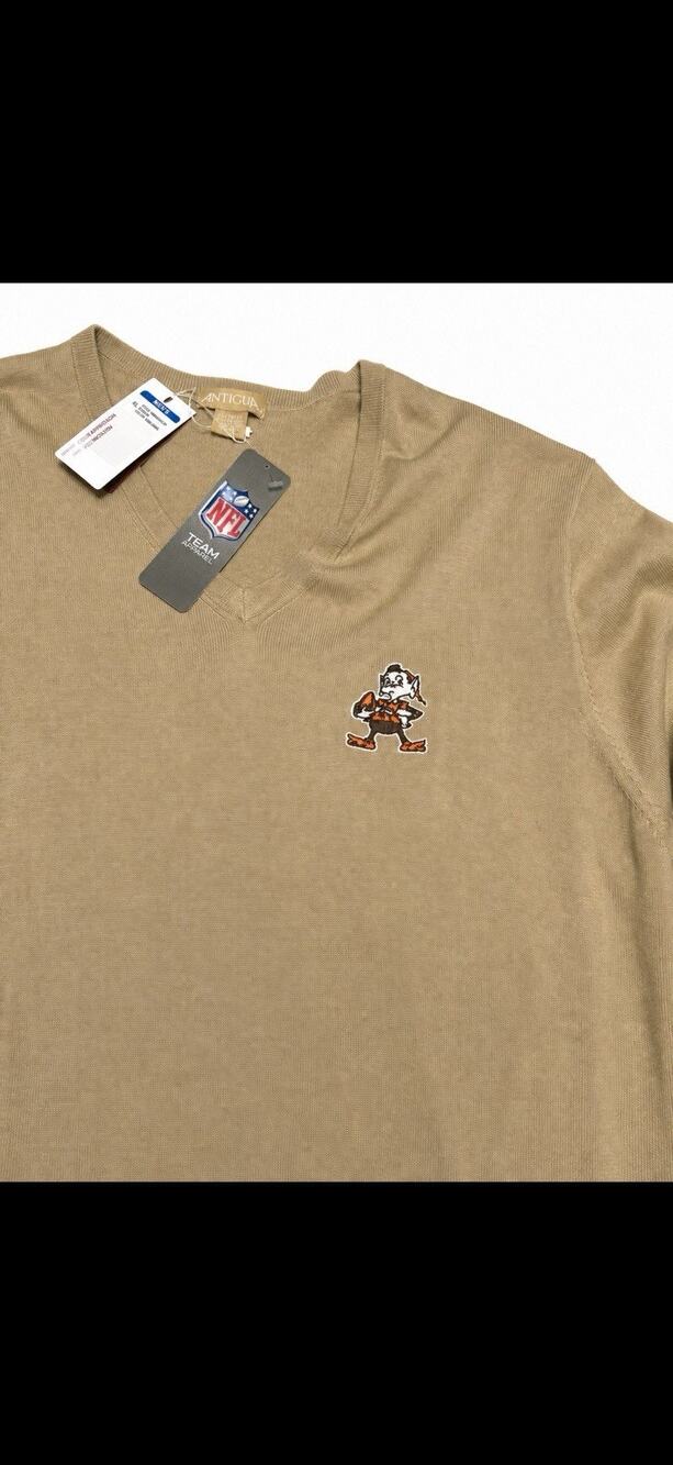 Antigua Cleveland Browns NFL Tan V-Neck Pullover Sweater Long Sleeve